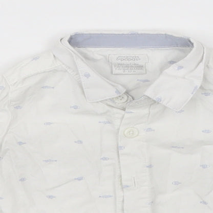 mamas & papas Girls White  Cotton Basic Button-Up Size 9-12 Months Collared  - Fish