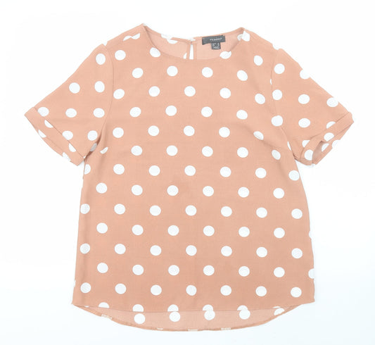 Primark Womens Red Polka Dot Polyester Basic T-Shirt Size 12 Round Neck
