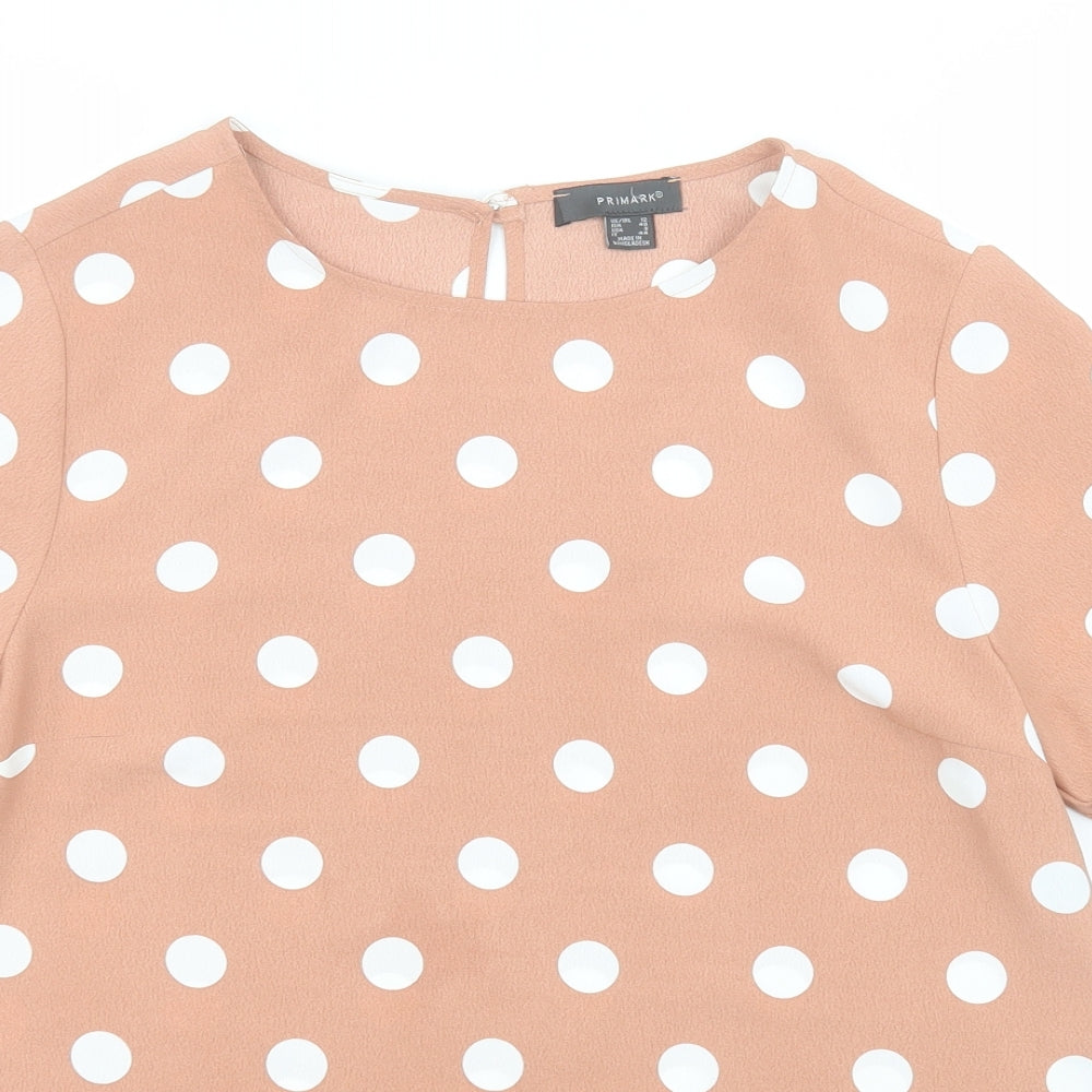 Primark Womens Red Polka Dot Polyester Basic T-Shirt Size 12 Round Neck