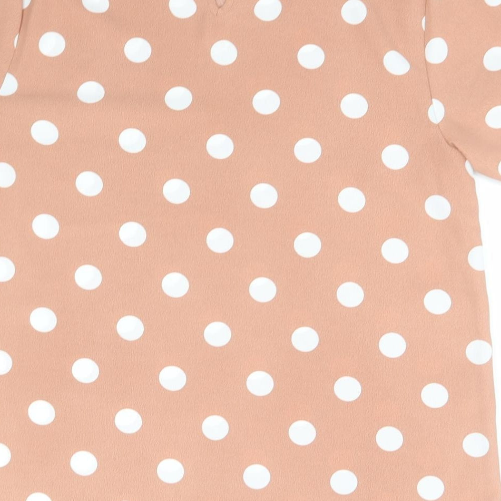 Primark Womens Red Polka Dot Polyester Basic T-Shirt Size 12 Round Neck