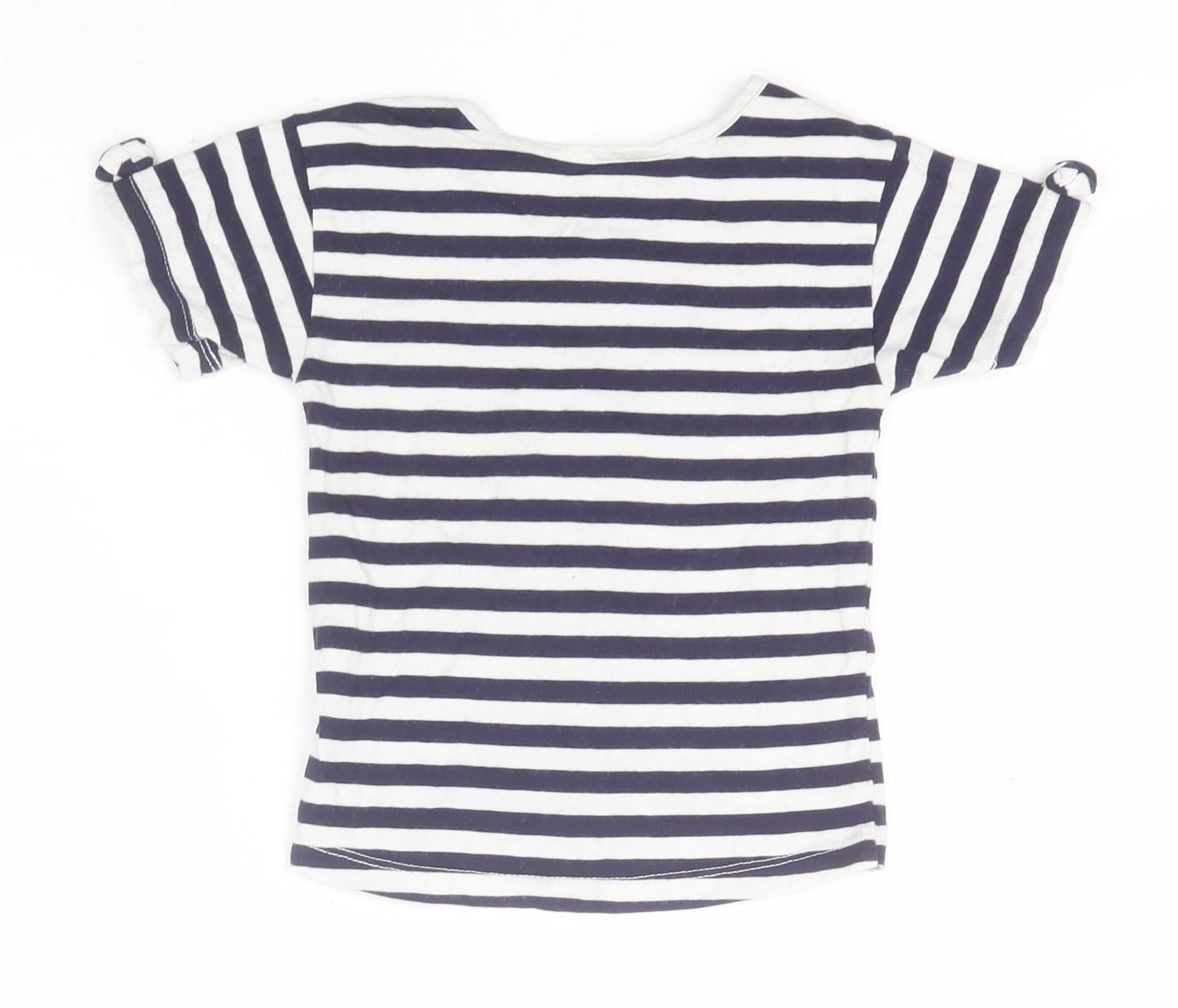 PEPPERLAND Girls Blue Striped  Basic T-Shirt Size 2-3 Years Round Neck  - Palm Tree