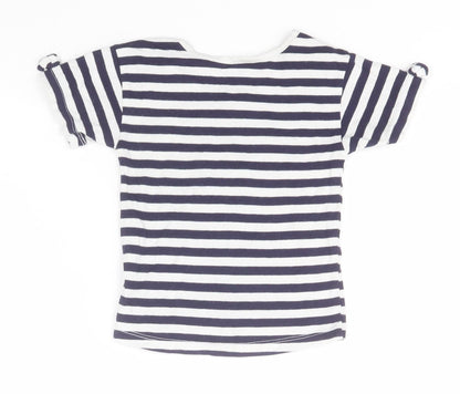 PEPPERLAND Girls Blue Striped  Basic T-Shirt Size 2-3 Years Round Neck  - Palm Tree