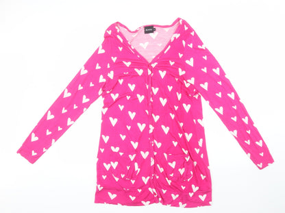 Be You Womens Pink Round Neck Geometric Viscose Cardigan Jumper Size 16