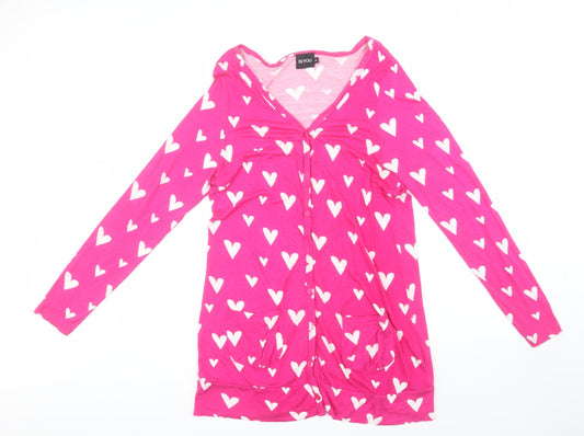 Be You Womens Pink Round Neck Geometric Viscose Cardigan Jumper Size 16