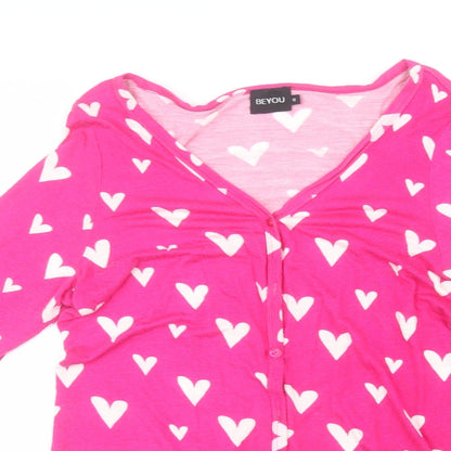 Be You Womens Pink Round Neck Geometric Viscose Cardigan Jumper Size 16