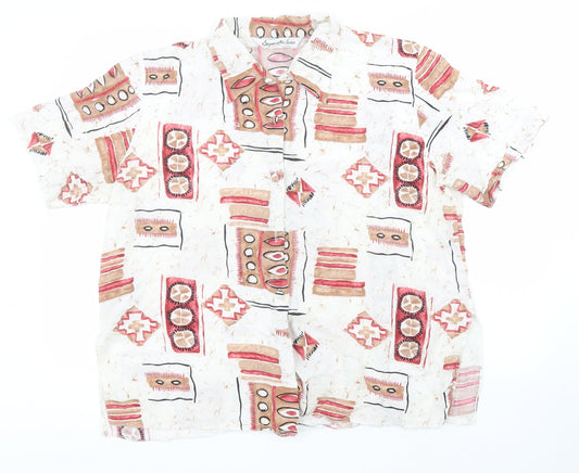Front view of Separate Isse women’s white geometric viscose basic button-up, size UK 20, collared