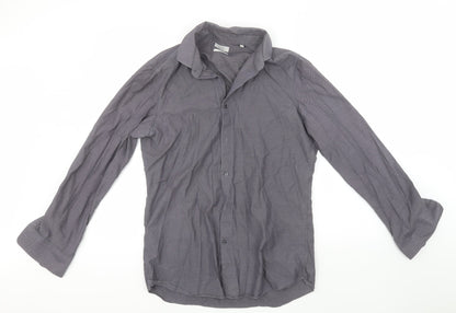 Mens UK Size 16 NEXT Grey  Button-Up Long Sleeve Casual Shirt