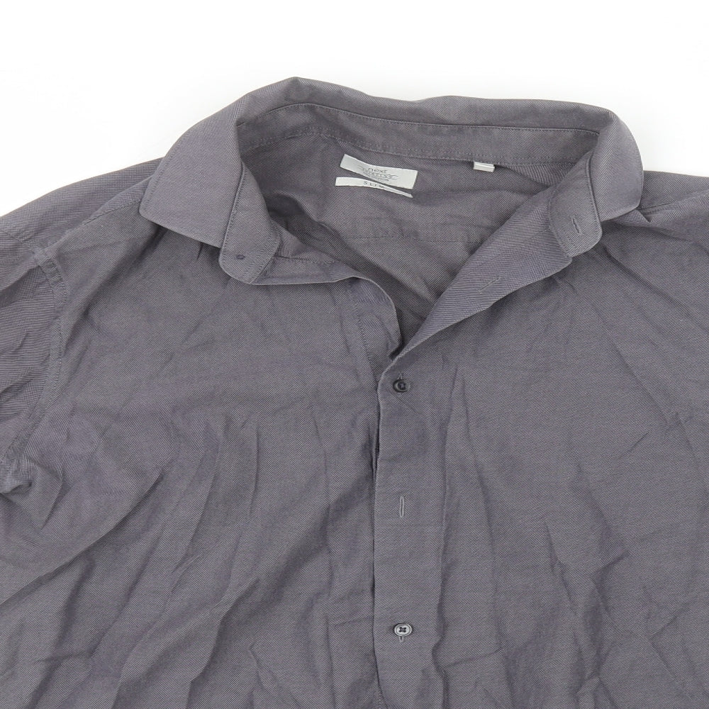 Mens UK Size 16 NEXT Grey  Button-Up Long Sleeve Casual Shirt