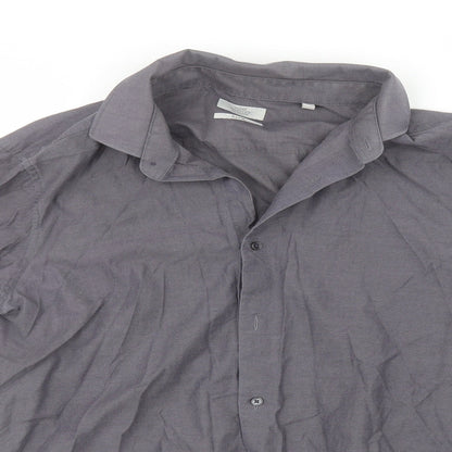 Mens UK Size 16 NEXT Grey  Button-Up Long Sleeve Casual Shirt