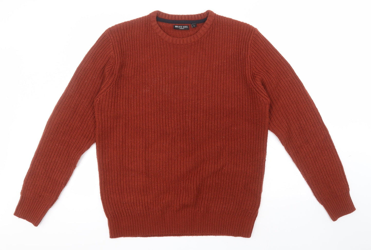 Brave Soul Mens Red Round Neck  Acrylic Pullover Jumper Size L