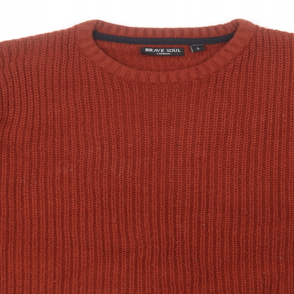 Brave Soul Mens Red Round Neck  Acrylic Pullover Jumper Size L