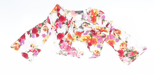 Primark Womens White Floral Viscose Basic Blouse Size 10 Roll Neck