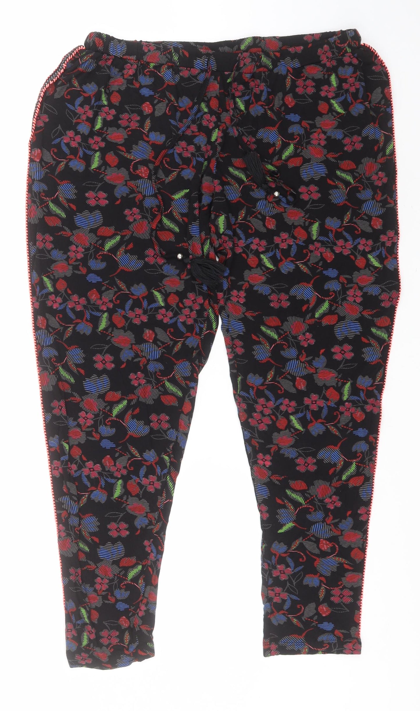 F&F Womens Black Floral Viscose Sweatpants Trousers Size 14 L26 in Regular