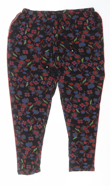 F&F Womens Black Floral Viscose Sweatpants Trousers Size 14 L26 in Regular