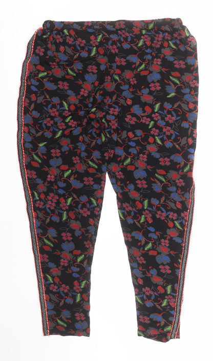 F&F Womens Black Floral Viscose Sweatpants Trousers Size 14 L26 in Regular
