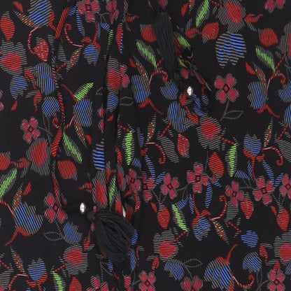 F&F Womens Black Floral Viscose Sweatpants Trousers Size 14 L26 in Regular