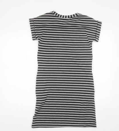 New Look Womens Black Striped Polyester Shift  Size 6  Round Neck