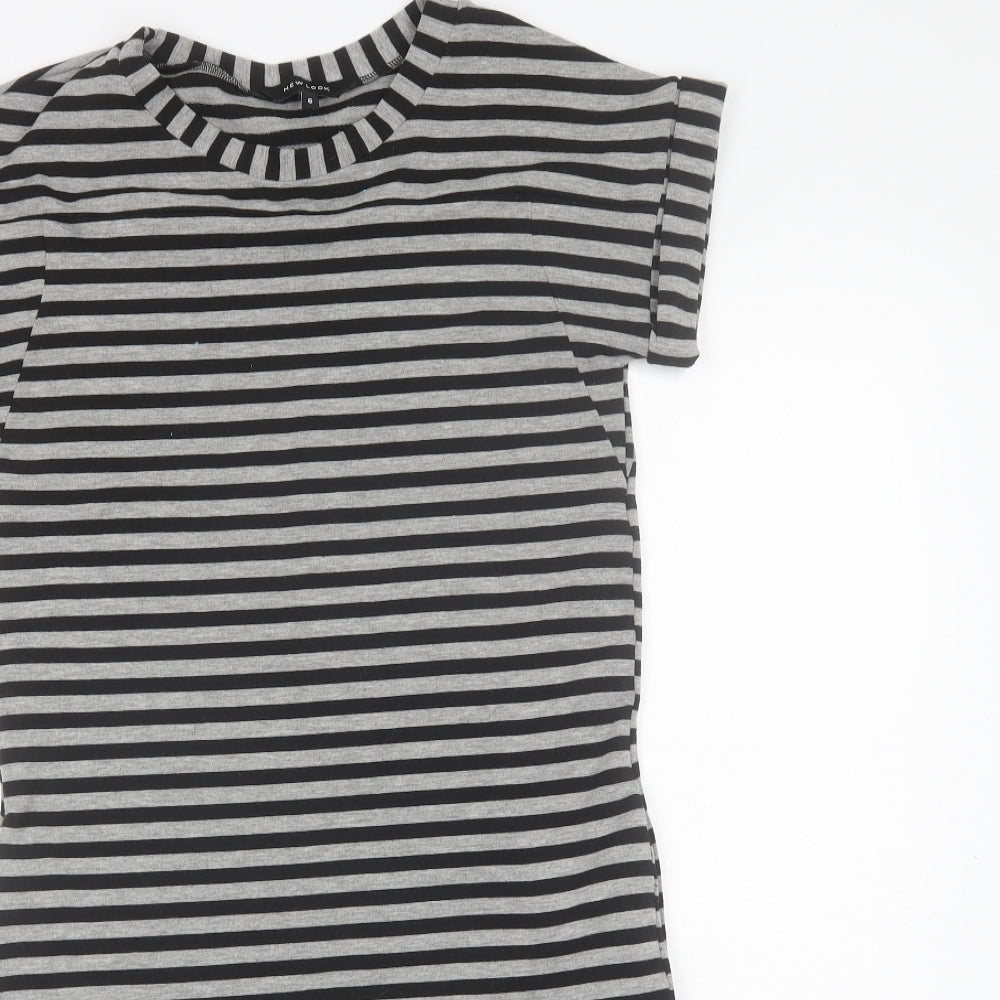 New Look Womens Black Striped Polyester Shift  Size 6  Round Neck