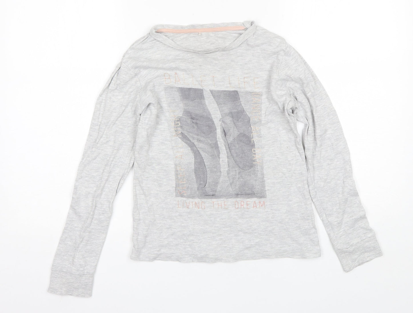 George Girls Grey  Cotton Basic T-Shirt Size 10-11 Years Round Neck