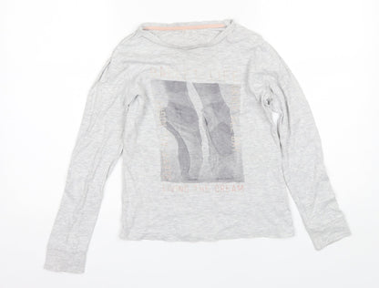 George Girls Grey  Cotton Basic T-Shirt Size 10-11 Years Round Neck