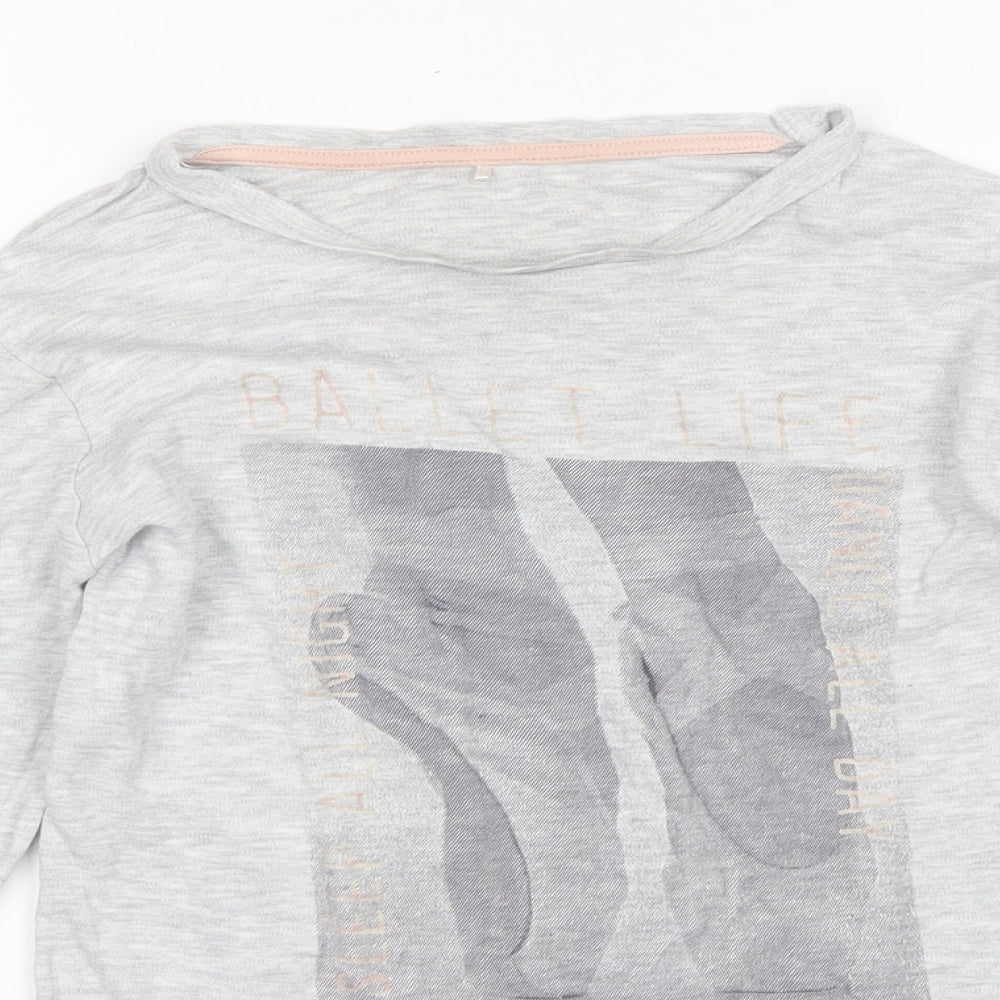 George Girls Grey  Cotton Basic T-Shirt Size 10-11 Years Round Neck