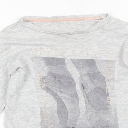 George Girls Grey  Cotton Basic T-Shirt Size 10-11 Years Round Neck