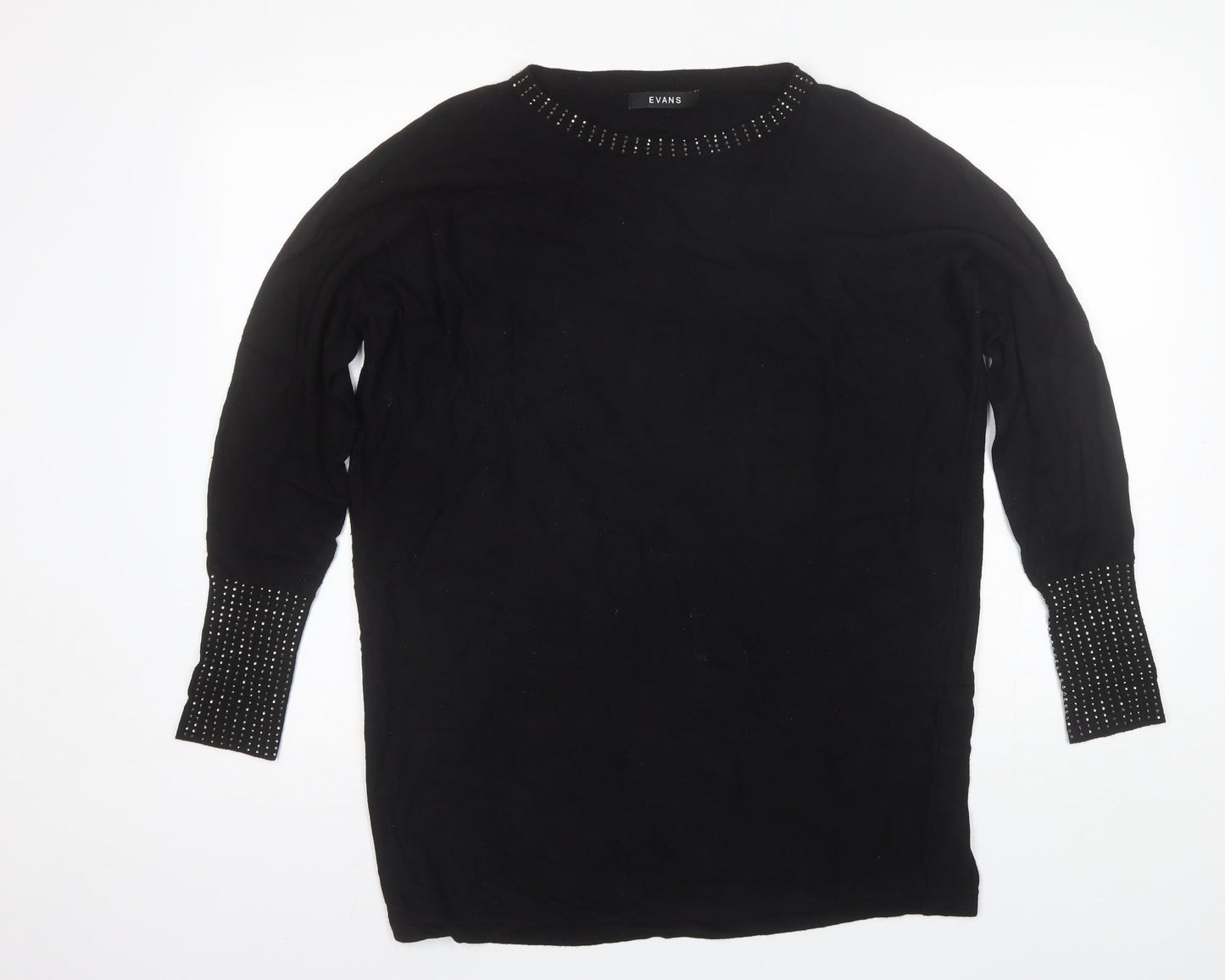 Evans Womens Black Round Neck  Viscose Pullover Jumper Size 14