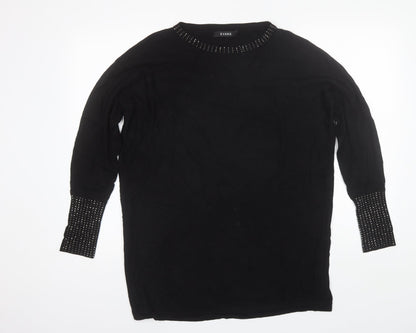 Evans Womens Black Round Neck  Viscose Pullover Jumper Size 14