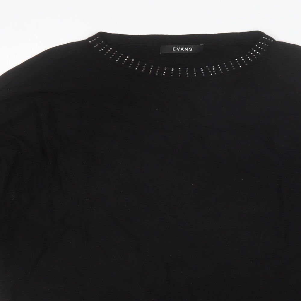 Evans Womens Black Round Neck  Viscose Pullover Jumper Size 14