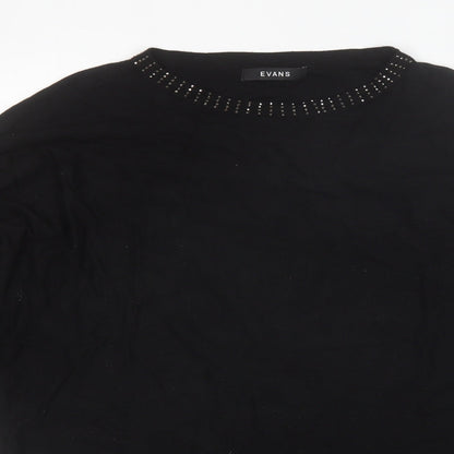 Evans Womens Black Round Neck  Viscose Pullover Jumper Size 14
