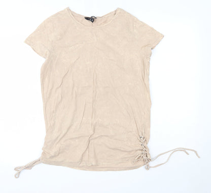 Primark Womens Brown  100% Cotton Basic Blouse Size 8 Round Neck