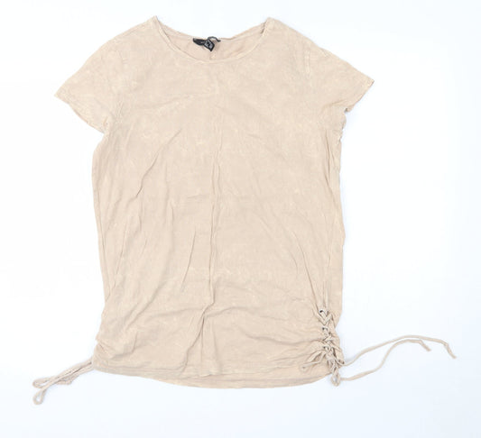 Primark Womens Brown  100% Cotton Basic Blouse Size 8 Round Neck