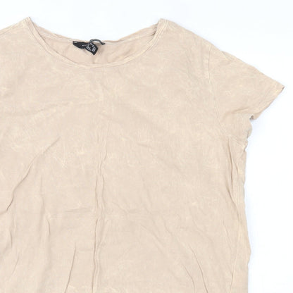 Primark Womens Brown  100% Cotton Basic Blouse Size 8 Round Neck