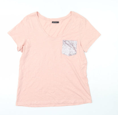 encuentro Womens Pink  Polyester Basic T-Shirt Size S V-Neck