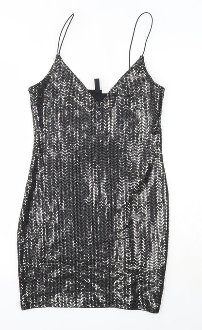 H&M Womens Silver  Polyester Pencil Dress  Size S  V-Neck