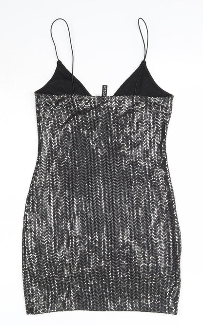 H&M Womens Silver  Polyester Pencil Dress  Size S  V-Neck
