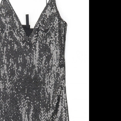 H&M Womens Silver  Polyester Pencil Dress  Size S  V-Neck