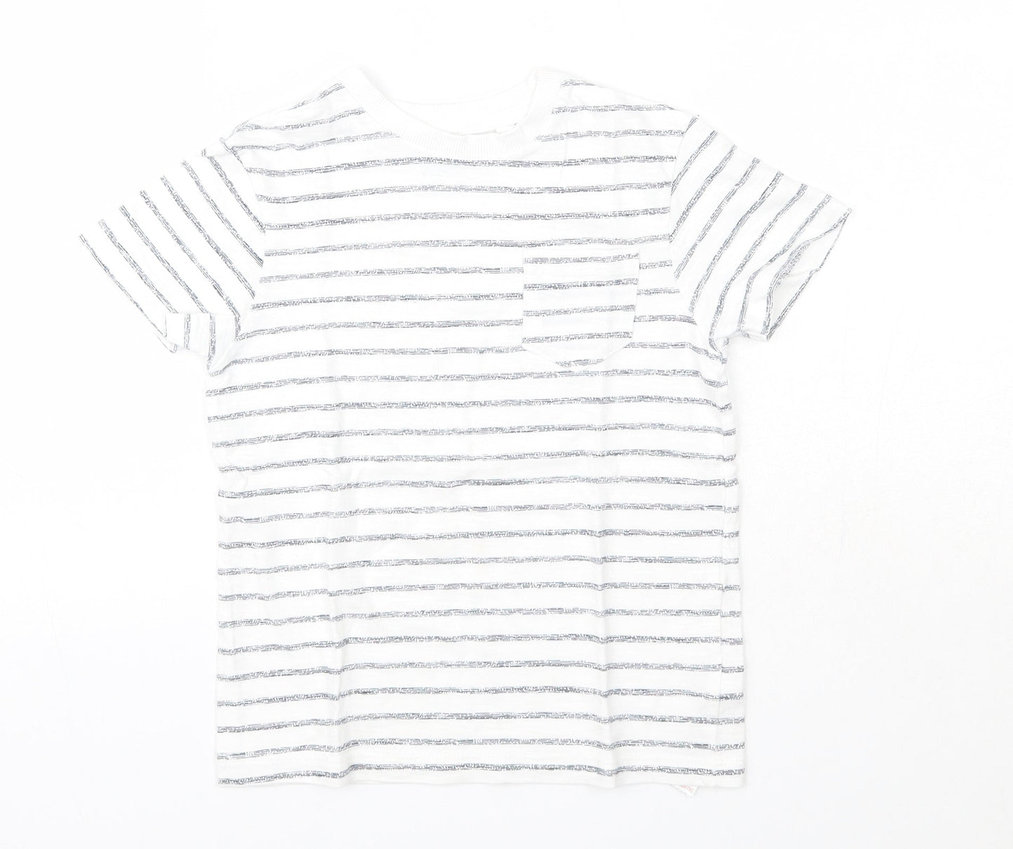 NEXT Boys White Striped 100% Cotton Basic T-Shirt Size 4 Years Round Neck