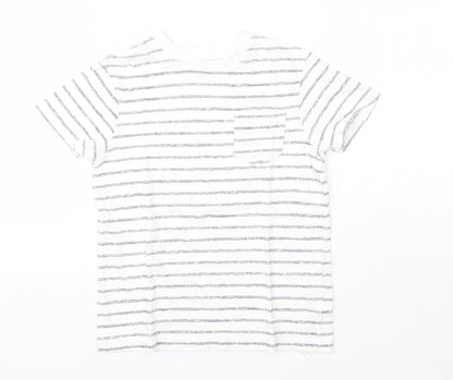 NEXT Boys White Striped 100% Cotton Basic T-Shirt Size 4 Years Round Neck