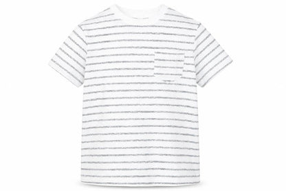 Front view of Next boys’ white striped 100% cotton basic t-shirt, size 4, years round neck