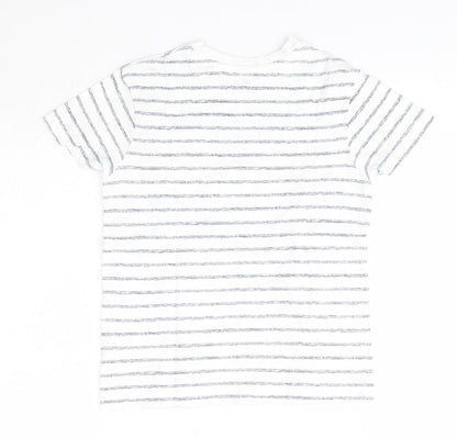 NEXT Boys White Striped 100% Cotton Basic T-Shirt Size 4 Years Round Neck
