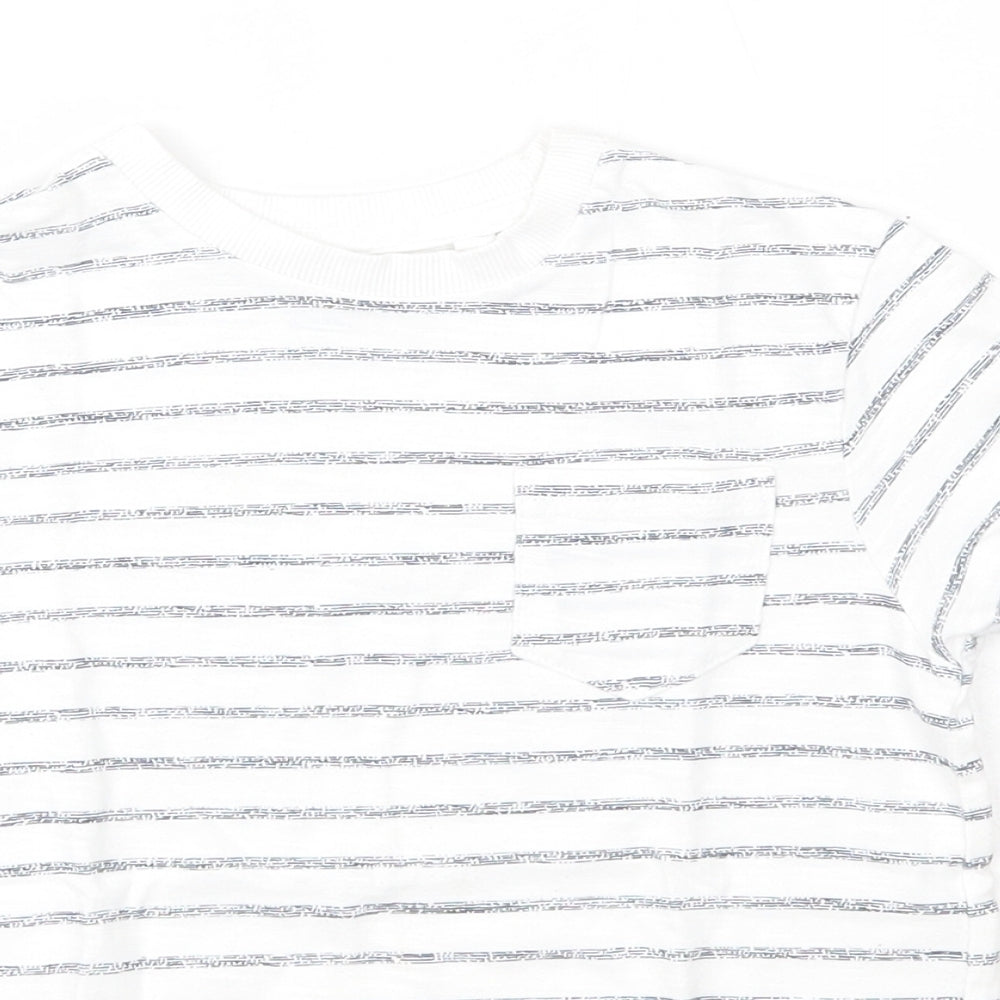 NEXT Boys White Striped 100% Cotton Basic T-Shirt Size 4 Years Round Neck
