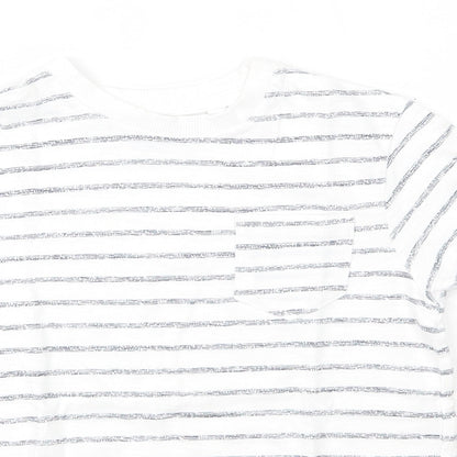 NEXT Boys White Striped 100% Cotton Basic T-Shirt Size 4 Years Round Neck