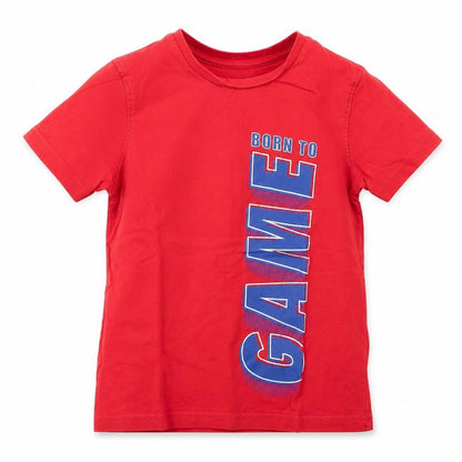 Front view of George boys’ red 100% cotton basic t-shirt, size 6-7, years round neck