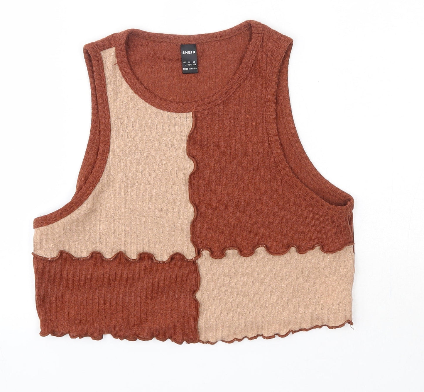 SheIn Womens Brown  Polyester Basic Tank Size L Round Neck