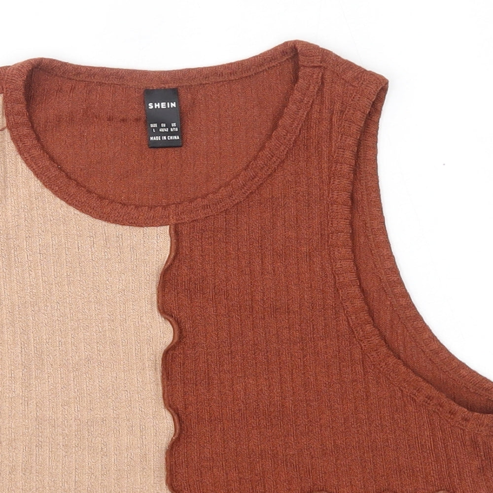 SheIn Womens Brown  Polyester Basic Tank Size L Round Neck