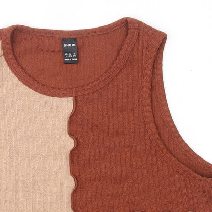 SheIn Womens Brown  Polyester Basic Tank Size L Round Neck