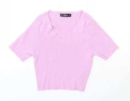 SheIn Womens Purple  Viscose Basic Blouse Size M V-Neck