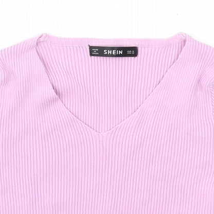 SheIn Womens Purple  Viscose Basic Blouse Size M V-Neck