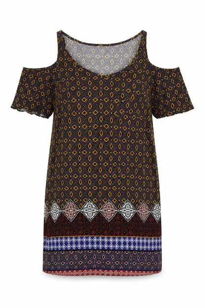 Matalan Womens Multicoloured Geometric Viscose Shift  Size 10  V-Neck  - Cold Shoulder